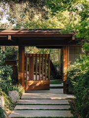A Wooden Gate Leads to a Peaceful Japanese Garden