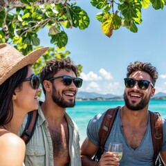 a group of young people smiling and laughing in a stunning Adriatic destination. They ar