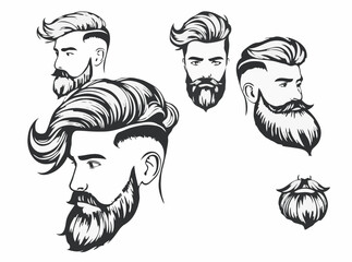 Stylish Hair and Beard Sketches for Design Projects