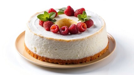 Aerial View Angel Food Cake, High-Angle Shot, Isolated Dessert, Heavenly Cake, White Cake, Sweet Treat, Bakery Photography, Food Photography, Culinary Image, Delicious Cake