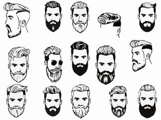 Diverse Men's Hairstyle and Beard Looks in Vectors