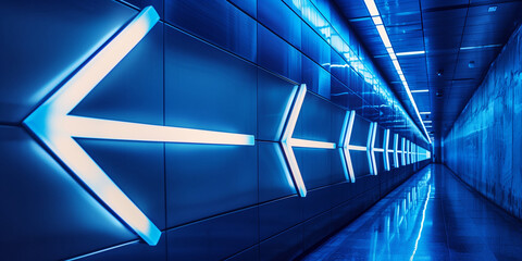 Arrow indicating direction. Arrows concept business blue background poster. AI artwork. 