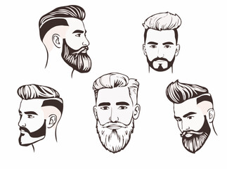 Diverse Men's Hairstyle and Beard Looks in Vectors