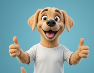 Happy Cartoon Dog Giving Thumbs Up on Light Blue Background