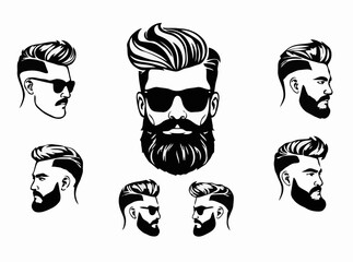 Fashionable Men's Hairstyle and Beard Silhouettes