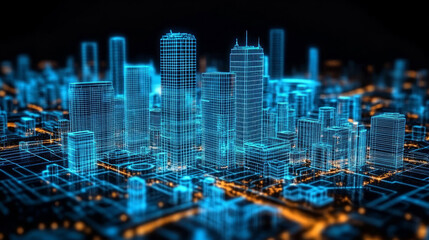 Abstract background of a miniature model of a technological digital city