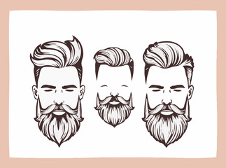 Creative Beard and Hairstyle Design Elements