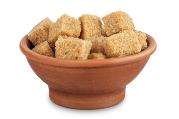 brown sugar in a ceramic bowl isolated on white background