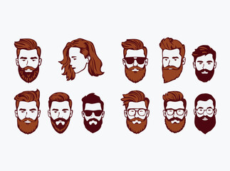Collection of Trending Hair and Beard Illustrations