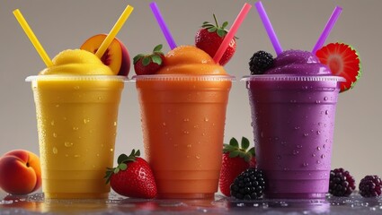 Refreshing Fruit Smoothies in Three Flavors with Fresh Fruits, Generative AI
