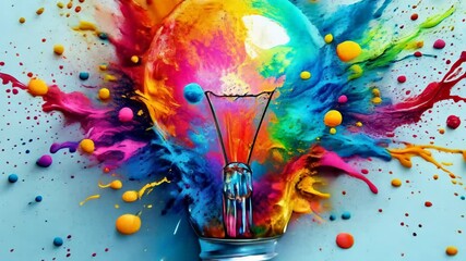 illuminating creativity: a vibrant light bulb explosion of colorful paint and idea generation - Powered by Adobe