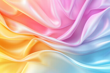 Obraz premium Soft pastel fabric with flowing waves in pink, yellow, and blue hues creates serene and dreamy atmosphere. gentle folds and smooth texture enhance visual appeal