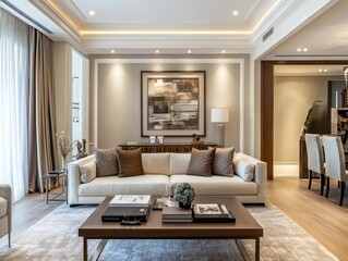 Fototapeta premium A modern living room with a sofa and a coffee table