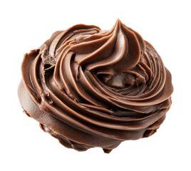 Rich chocolate frosting swirled on a dessert treat for baking enthusiasts and party planners, cut out