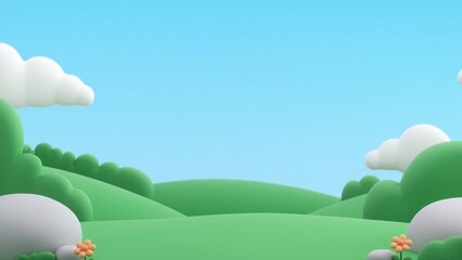 Cute 3D Nature Scene &ndash; Rolling Green Hills and Blue Sky