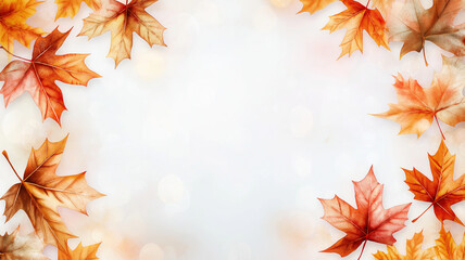 Autumn leaves frame soft, blurred background, creating warm and inviting atmosphere. vibrant orange and red hues evoke feelings of nostalgia and seasonal change
