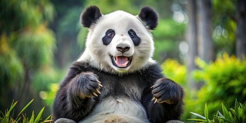 Obraz premium Black and White Panda Portrait, Cute Panda Photo, Funny Panda Image, Sitting Panda, Wildlife Photography, Rule of Thirds Composition