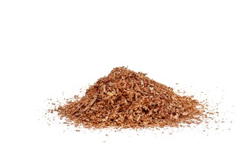 Pictures of sawdust put on white background, isolate concept.