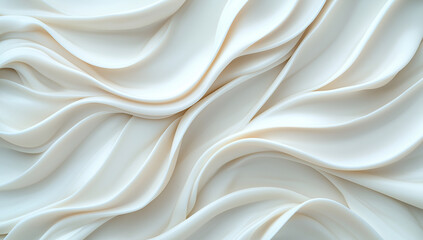Obraz premium Creamy texture of flowing white fabric creates soft, elegant background. smooth waves evoke sense of calm and sophistication, perfect for various design applications