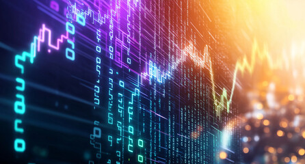 Fototapeta premium Digital data visualization with colorful graphs and binary code