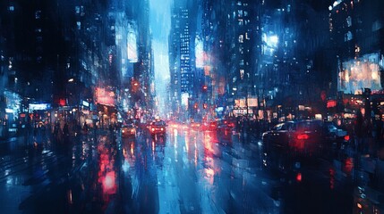 Fototapeta premium Night City Rain Street Scene