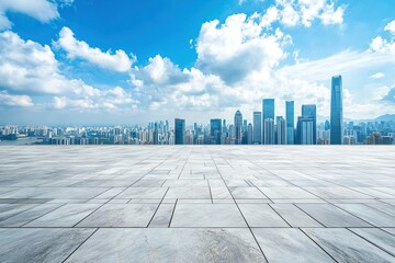 Fototapeta premium Elevated View of a City Skyline on a Sunny Day