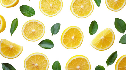 Fresh and juicy lemon slices isolated on transparent background - high quality png for food and drink design.