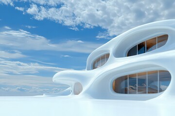 Organic White Futuristic Building Under a Bright Blue Sky