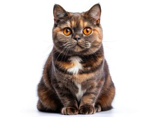 Fototapeta premium British Shorthair Tortie Cat, Orange Eyes, White Background, Pet Photography, Cute Kitten