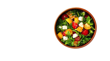 Fresh and colorful bowl of mixed salad with crisp vegetables and a light dressing ready to be served on a table