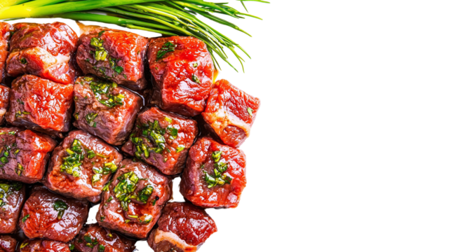A generous pile of juicy meat garnished with fresh green onions ready to be served as a flavorful main course