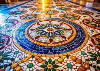 Candid Photo: Colorful Mosaic Tile Floor, Artistic Background, Interior Design, Home Decor, Texture, Pattern, Floor Tiles