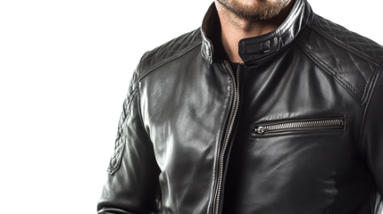 Stylish man leather jacket on a transparent background.