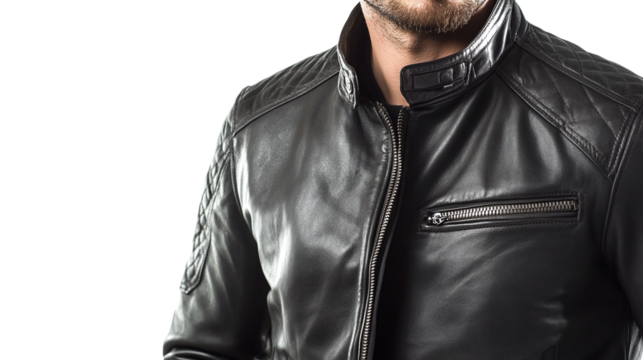 Stylish man leather jacket on a transparent background.
