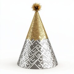 Sparkling Gold and Silver Party Hat with Decorative Topper