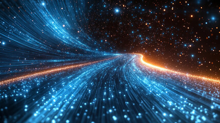 Obraz premium Abstract blue glowing particles flowing technology business theme background