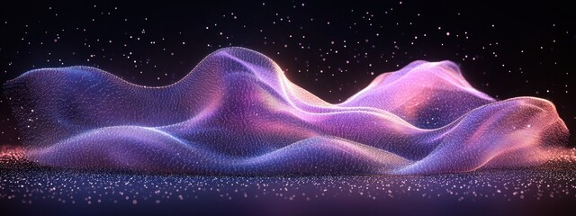 Obraz premium Ethereal Landscape: A Stunning Visualization of Waves of Light Flowing Over Surreal Terrain in a Dreamlike Setting