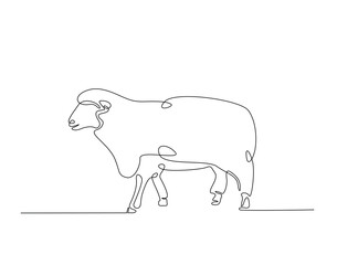 Domestic sheep simple line art illustration. Continuous one line draw of sheep animal.