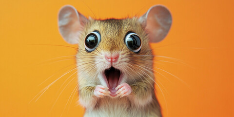 Surprised mouse with big eyes shows its shocked expression. Generative AI
