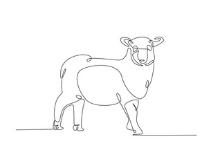 Domestic sheep simple line art illustration. Continuous one line draw of goat animal.
