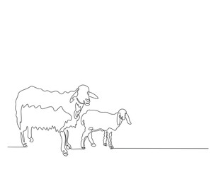 Domestic sheep simple line art illustration. Continuous one line draw of goat animal.