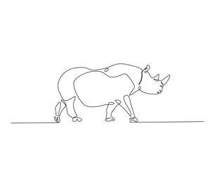 Rhinoceros simple line art illustration. Continuous one line draw of wild rhino animal.