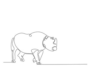 Rhinoceros simple line art illustration. Continuous one line draw of wild rhino animal.