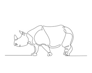 Rhinoceros simple line art illustration. Continuous one line draw of wild rhino animal.