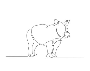 Rhinoceros simple line art illustration. Continuous one line draw of wild rhino animal.