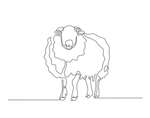 Domestic sheep simple line art illustration. Continuous one line draw of sheep animal.