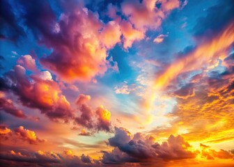 Naklejka premium Colorful Morning Sky, Cloud Photography, Sunrise Cloudscape, Vibrant Heaven, Sky Background Image, Beautiful Cloudy Sky, Pastel Clouds, Dreamy Sunrise