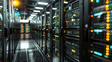 Modern data server room interior infrastructure.
