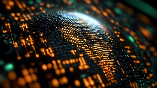 Glowing Digital Sphere Data Code Network
