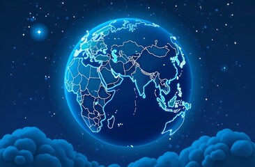 illustration of planet earth in blue. communications. networks